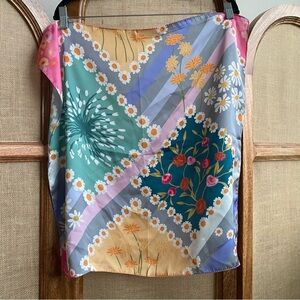 Floral Patchwork Satin Scarf Top - Multicolor